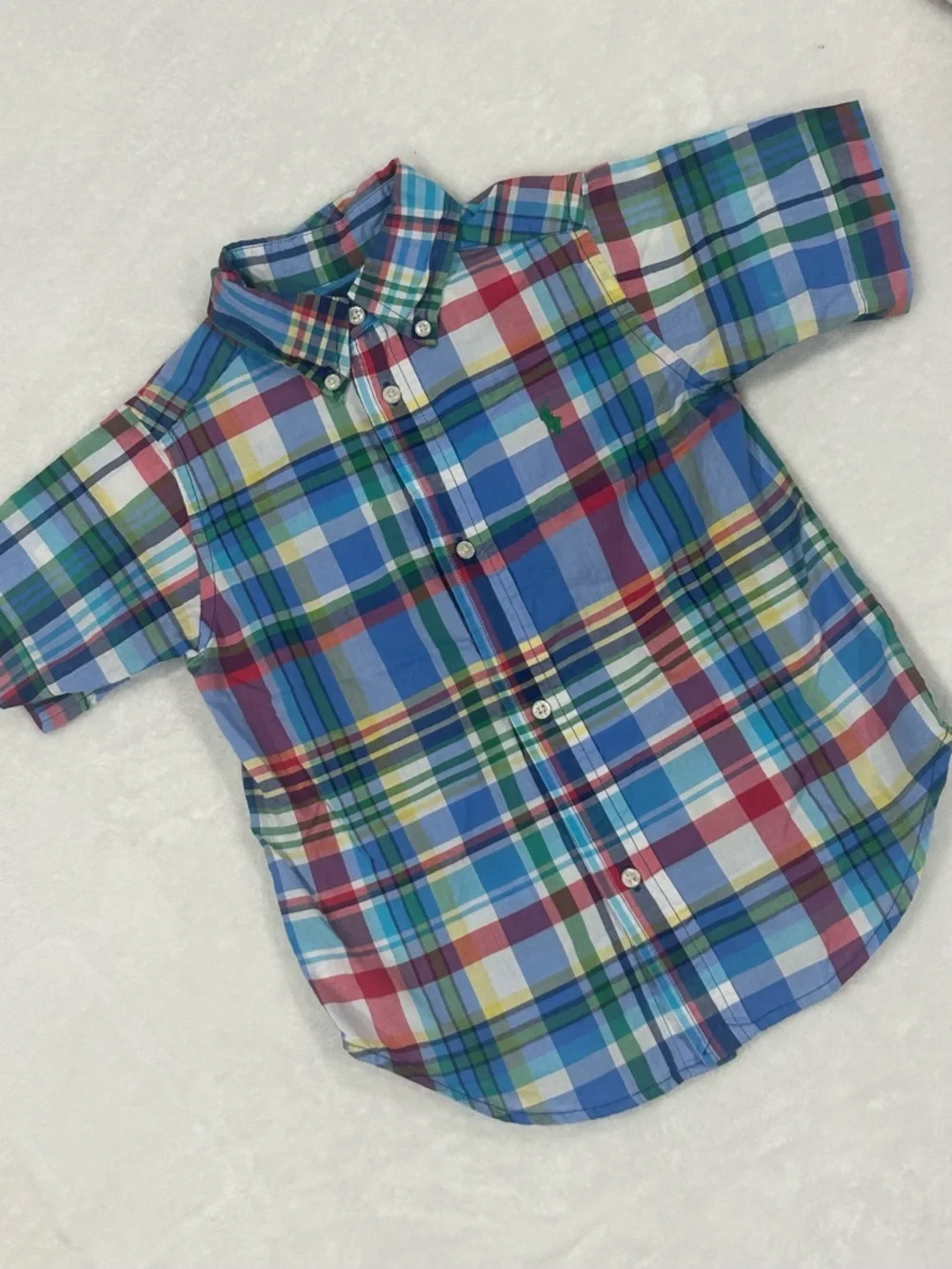Ralph Lauren shirt button down short sleeve kids toddler boys 3T blue plaid prep